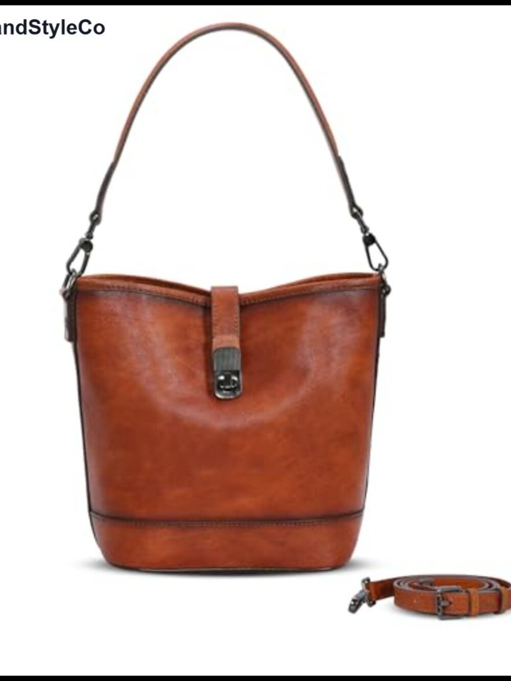 Vintage Leather Crossbody Bucket Bag for Women Shoulder Handbag